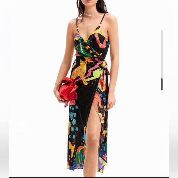 Desigual Jungle design wrap midi dress tiger parrot boho bohemian tropical NWT - Picture 6 of 11